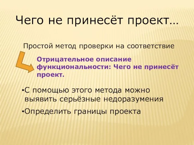 Чего не принесёт проект… Простой метод проверки на соответствие Отрицательное описание