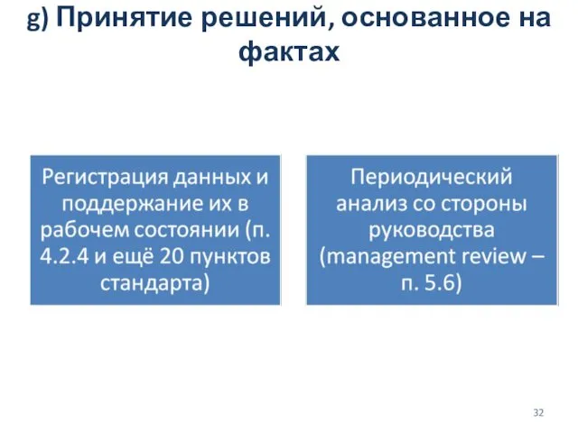 g) Принятие решений, основанное на фактах