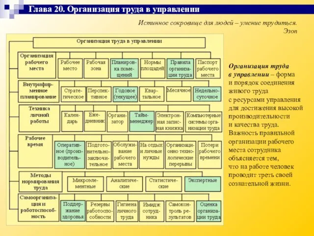 Истинное сокровище для людей – умение трудиться. Эзоп Организация труда в