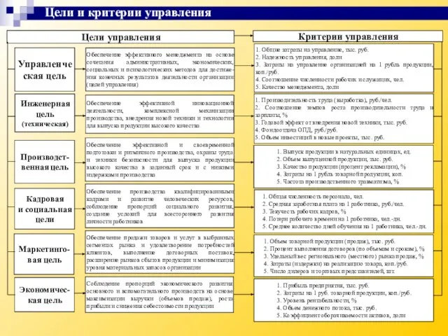 Цели и критерии управления