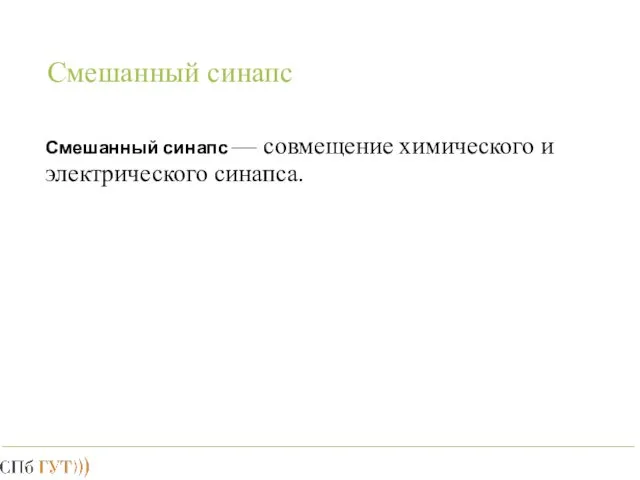 Смешанный синапс Смешанный синапс — совмещение химического и электрического синапса.