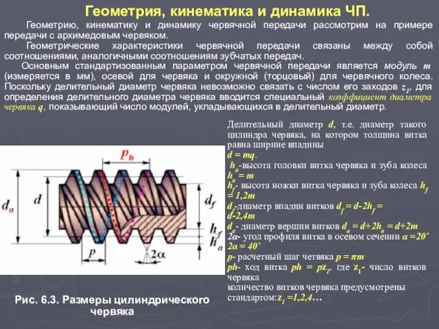 Геометрия, кинематика и динамика ЧП. Геометрию, кинематику и динамику червячной передачи