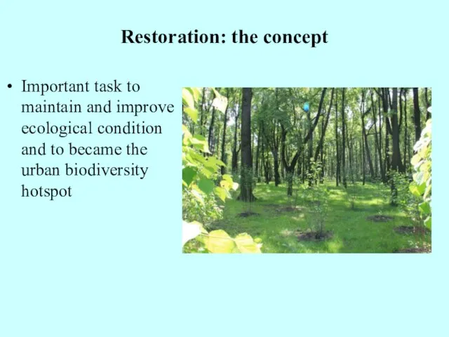 Restoration: the concept Important task to maintain and improve ecological condition