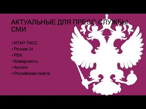 АКТУАЛЬНЫЕ ДЛЯ ПРЕСС-СЛУЖБЫ СМИ ИТАР-ТАСС Россия 24 РБК Комерсантъ Rambler Российская газета