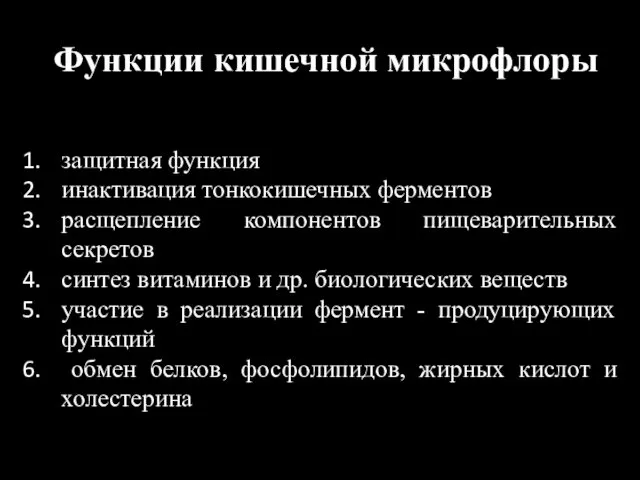 защитная функция инактивация тонкокишечных ферментов расщепление компонентов пищеварительных секретов синтез витаминов