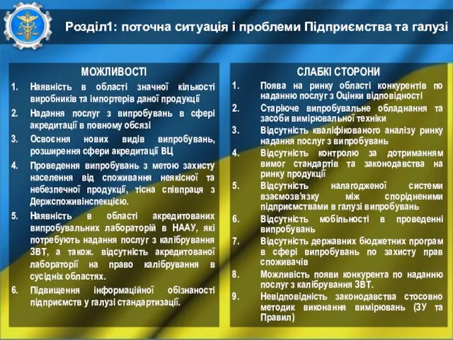 Розділ1: поточна ситуація і проблеми Підприємства та галузі МОЖЛИВОСТІ Наявність в