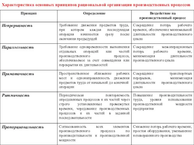 Характеристика основных принципов рациональной организации производственных процессов