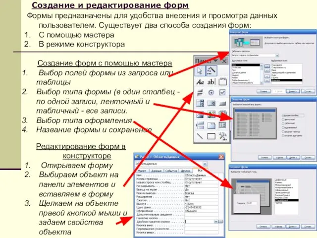 Создание и редактирование форм Формы предназначены для удобства внесения и просмотра