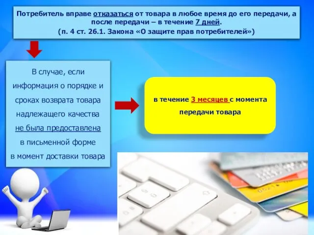 Потребитель вправе отказаться от товара в любое время до его передачи,