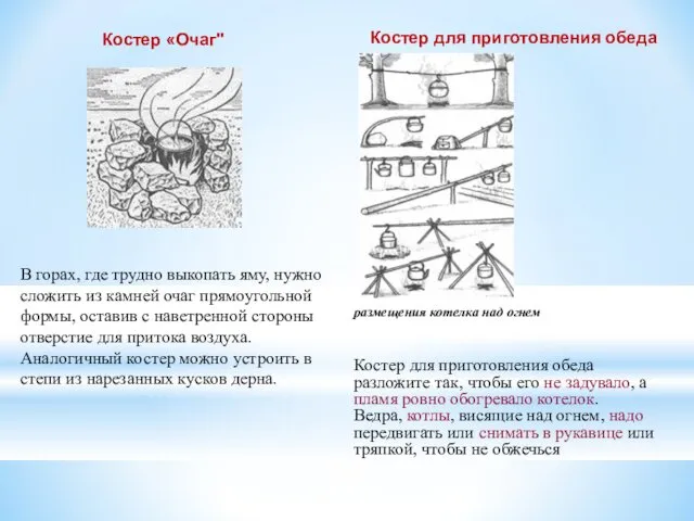 Костер «Очаг" В горах, где трудно выкопать яму, нужно сложить из