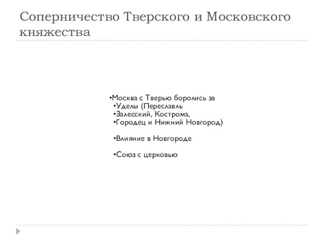 Соперничество Тверского и Московского княжества Москва с Тверью боролись за Уделы