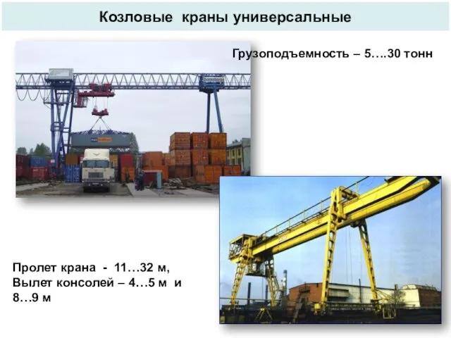 Козловые краны универсальные Пролет крана - 11…32 м, Вылет консолей –