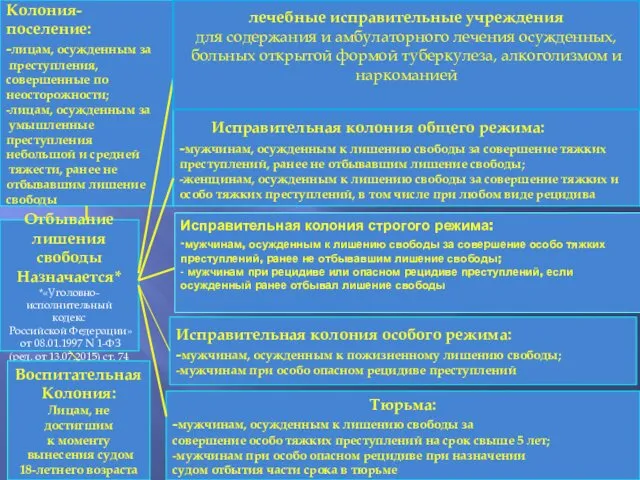 Отбывание лишения свободы Назначается* *«Уголовно-исполнительный кодекс Российской Федерации» от 08.01.1997 N