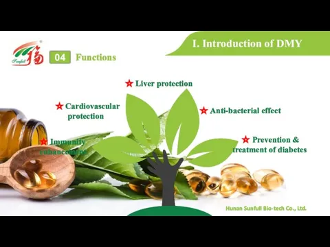 Functions 04 I. Introduction of DMY ☆ Liver protection ☆ Anti-bacterial