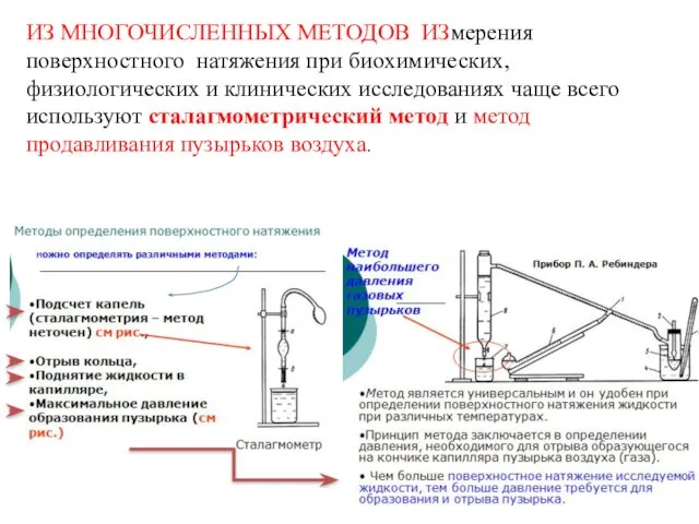 ИЗ МНОГОЧИСЛЕННЫХ МЕТОДОВ ИЗмерения поверхностного натяжения при биохимических, физиологических и клинических