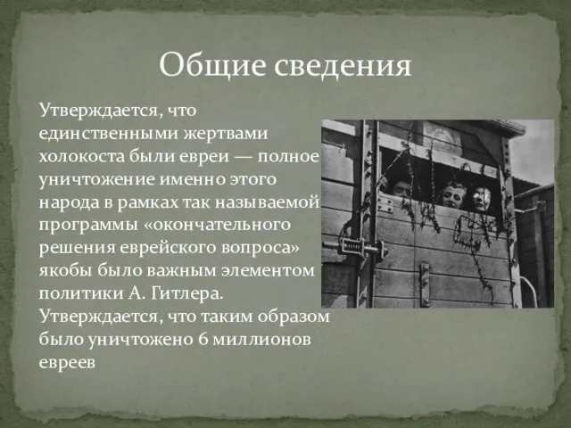 Утверждается, что единственными жертвами холокоста были евреи — полное уничтожение именно