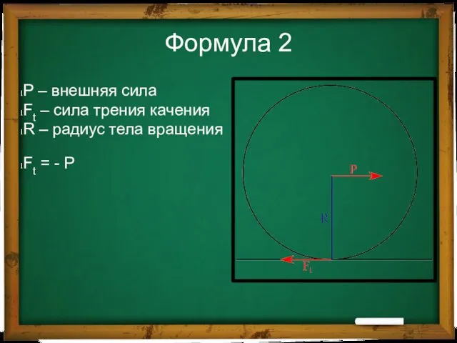 Формула 2 P – внешняя сила Ft – сила трения качения