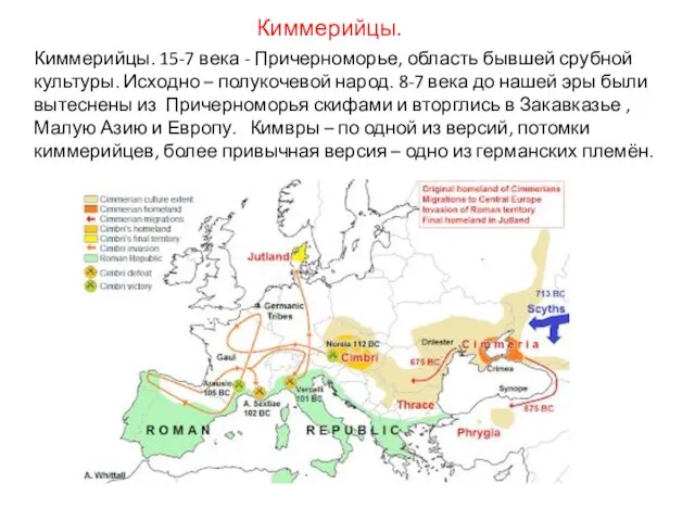 Киммерийцы. 15-7 века - Причерноморье, область бывшей срубной культуры. Исходно –