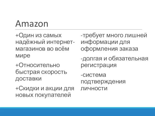 Amazon +Один из самых надёжный интернет-магазинов во всём мире +Относительно быстрая