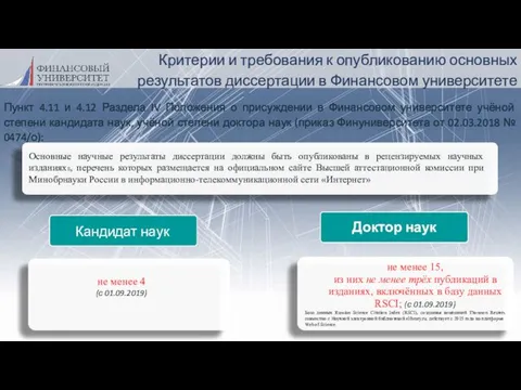 Критерии и требования к опубликованию основных результатов диссертации в Финансовом университете