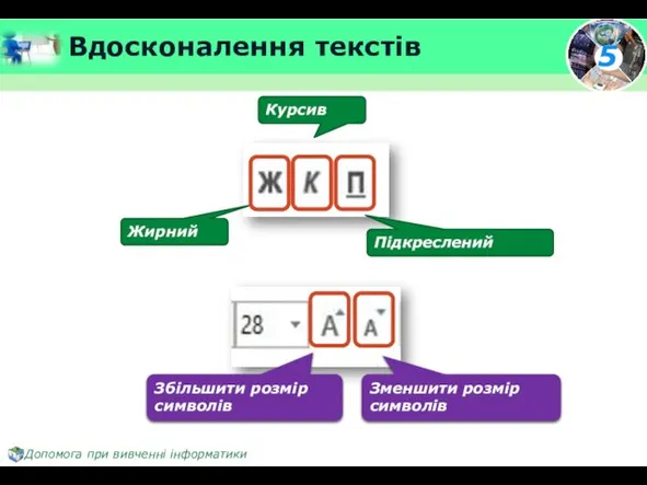 Вдосконалення текстів Жирний Курсив Підкреслений Збільшити розмір символів Зменшити розмір символів