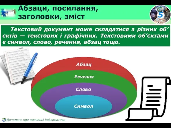 Абзаци, посилання, заголовки, зміст Текстовий документ може складатися з різних об’єктів