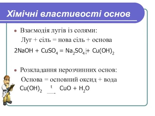 Взаємодія лугів із солями: Луг + сіль = нова сіль +