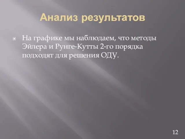 Анализ результатов На графике мы наблюдаем, что методы Эйлера и Рунге-Кутты