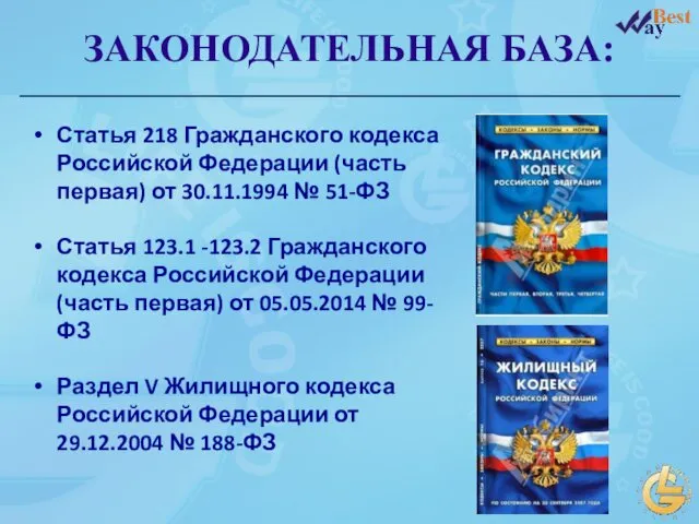 ЗАКОНОДАТЕЛЬНАЯ БАЗА: Статья 218 Гражданского кодекса Российской Федерации (часть первая) от