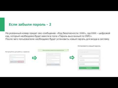 Если забыли пароль - 2 На указанный номер придет смс-сообщение: «Код