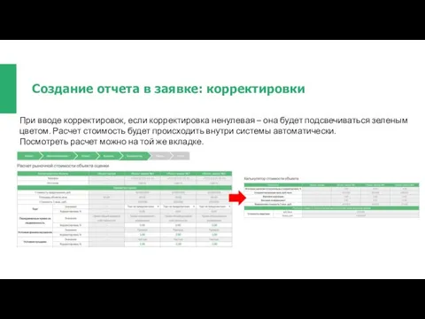 Создание отчета в заявке: корректировки При вводе корректировок, если корректировка ненулевая