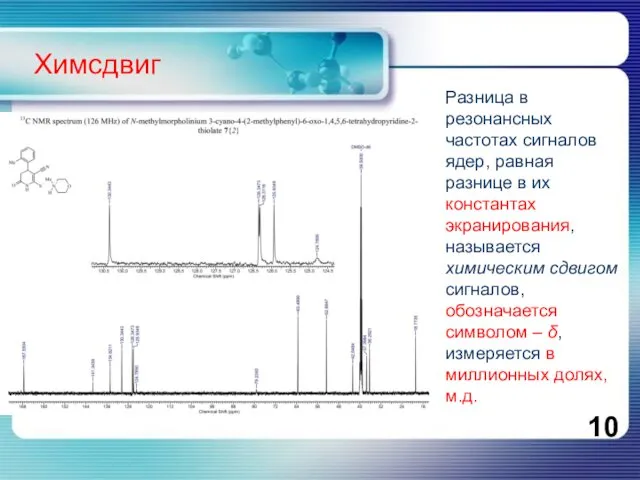 Разница в резонансных частотах сигналов ядер, равная разнице в их константах