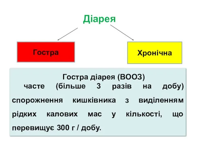 Діарея Гостра Хронічна Гостра діарея (ВООЗ) часте (більше 3 разів на