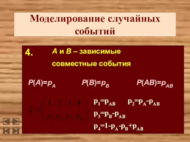 Моделирование случайных событий 4. А и В – зависимые совместные события