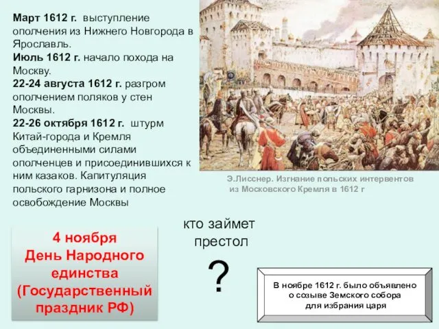 Э.Лисснер. Изгнание польских интервентов из Московского Кремля в 1612 г Март