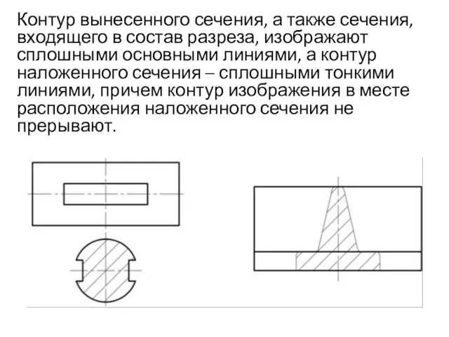 Контур вынесенного сечения, а также сечения, входящего в состав разреза, изображают