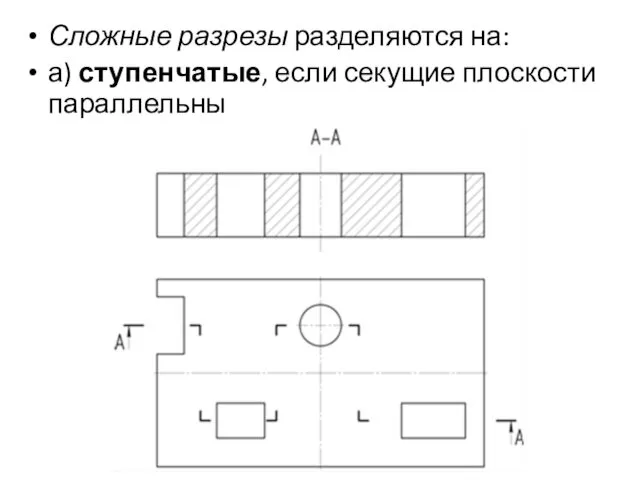 Сложные разрезы разделяются на: а) ступенчатые, если секущие плоскости параллельны