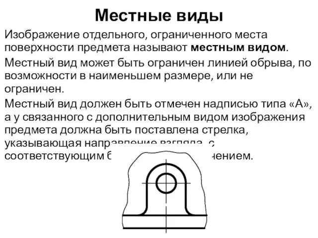 Местные виды Изображение отдельного, ограниченного места поверхности предмета называют местным видом.