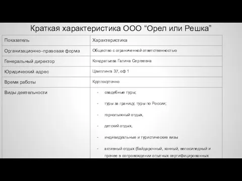 Краткая характеристика ООО “Орел или Решка”