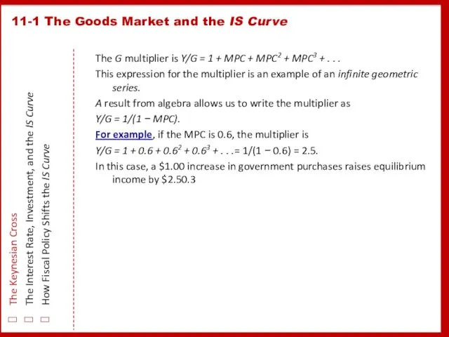 The Keynesian Cross The Interest Rate, Investment, and the IS Curve