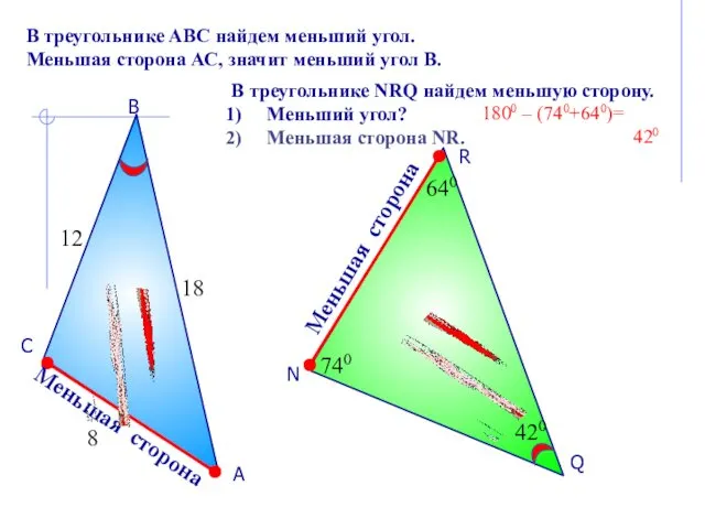 А В С Меньшая сторона В треугольнике АВС найдем меньший угол.