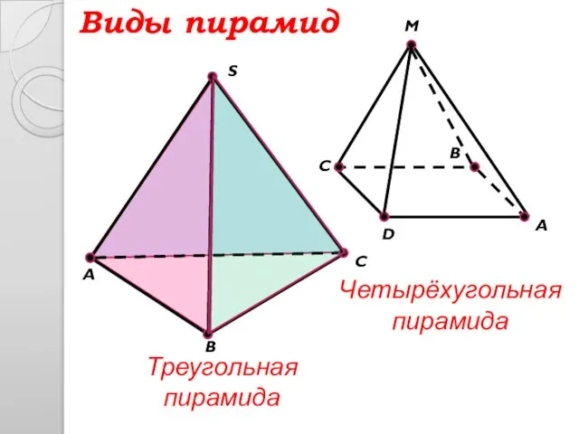 S C B A Виды пирамид A M D B C Треугольная пирамида Четырёхугольная пирамида