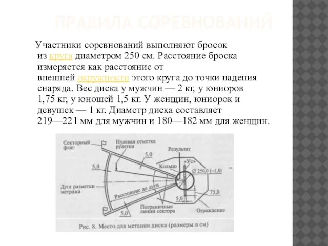 ПРАВИЛА СОРЕВНОВАНИЙ Участники соревнований выполняют бросок из круга диаметром 250 см.