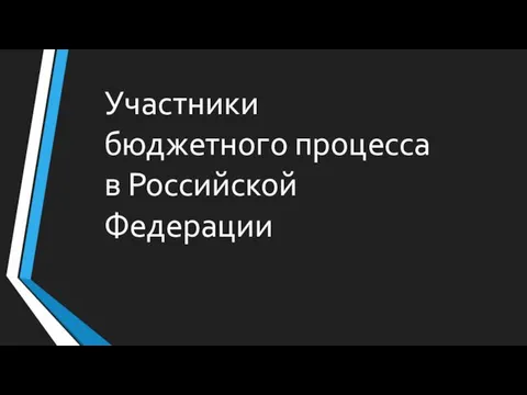 Участники бюджетного процесса в Российской Федерации