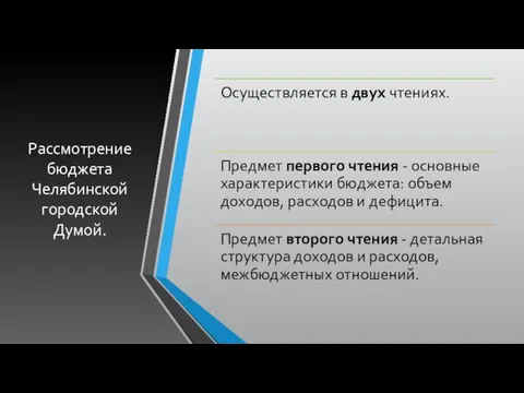 Рассмотрение бюджета Челябинской городской Думой.
