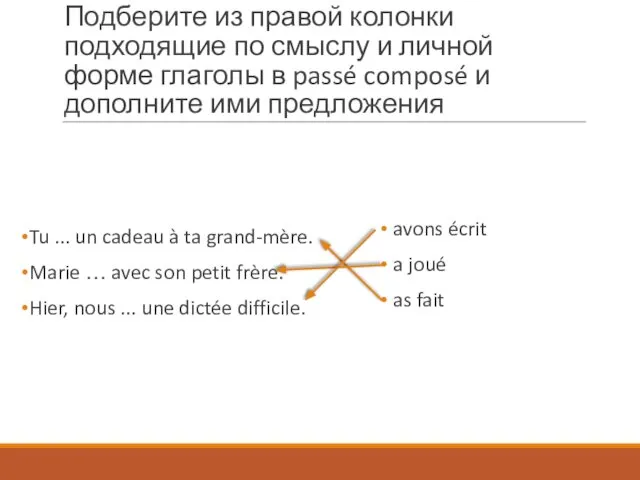 Подберите из правой колонки подходящие по смыслу и личной форме глаголы