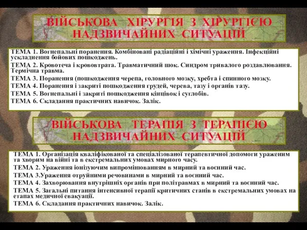 ВІЙСЬКОВА ХІРУРГІЯ З ХІРУРГІЄЮ НАДЗВИЧАЙНИХ СИТУАЦІЙ ТЕМА 1. Вогнепальні поранення. Комбіновані