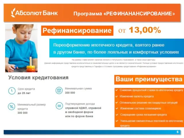 от 13,00% Программа «РЕФИНАНАНСИРОВАНИЕ»