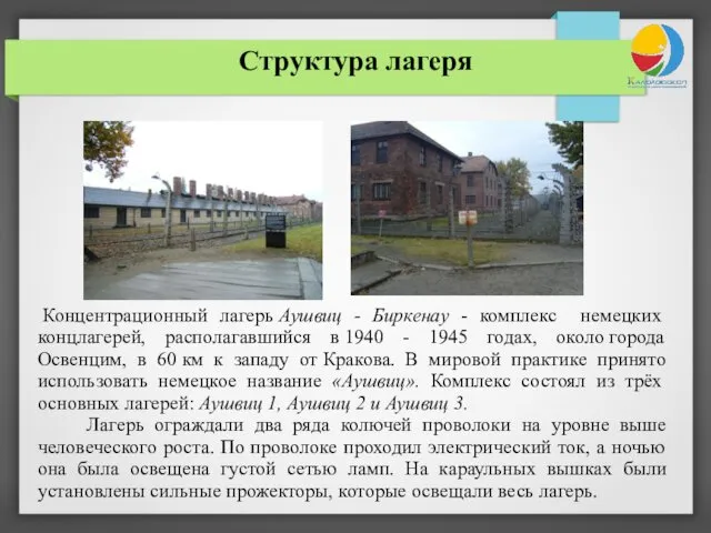 Структура лагеря Концентрационный лагерь Аушвиц - Биркенау - комплекс немецких концлагерей,