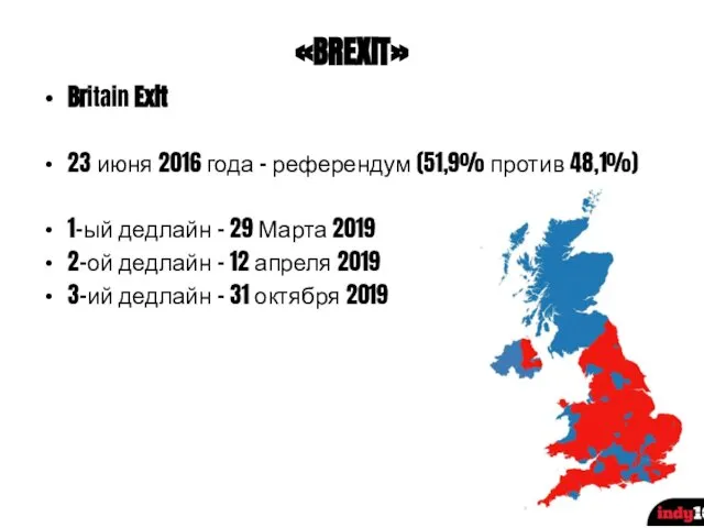 «BREXIT» Britain Exit 23 июня 2016 года – референдум (51,9% против